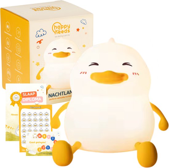 HAPPY NEEDS® Nachtlampje Ducky – incl. Beloningssysteem – Nachtlamp voor Kinderen – Slaaptrainer – USB Oplaadbaar – Warm wit licht – Zacht siliconen eendje – Slaapkamer & Babykamer van HAPPY NEEDS®