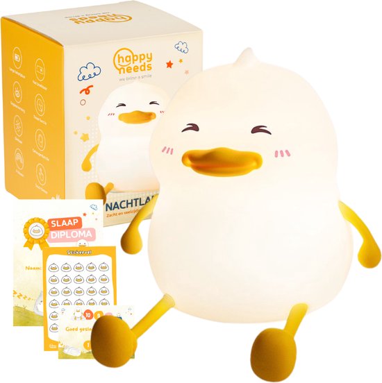 HAPPY NEEDS® Nachtlampje Ducky – Slaaptrainer – Nachtlamp Baby & kind – USB Oplaadbaar – Warm wit licht – Slaapkamer & Babykamer