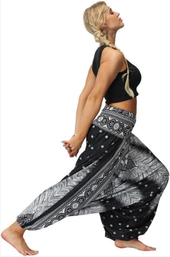 Harembroek - Chillbroek - Chillpants - Harem broek - Zwart/Wit - Yogabroek - Baggy broek - Boho - Unisex - Yogapants - Chill outfit van Chillzz