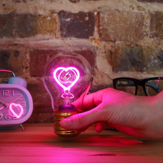 Hartvormige Lamp - Roze Slaapkamerlamp - Draadloze Hartlamp met Oplaadbare Batterij - LED Neon Nachtlampje met USB Opladen van Ariko