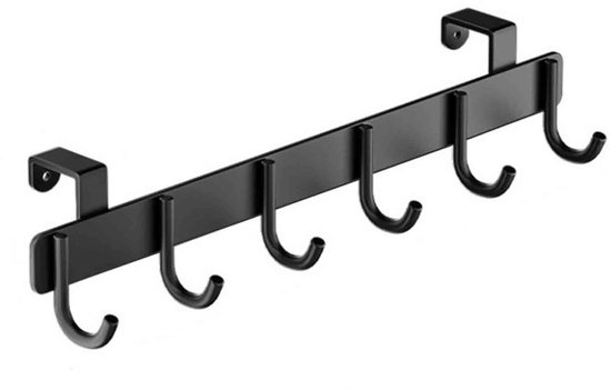 HAUSS SPOLE Deurkapstok- Muur / Wand Kapstok - Hangende Design Muurkapstok - Handdoekrek - Duurzaam en Roestbestendig - Voor Badkamer, Keuken en Slaapkamer - Handdoekhaken, Sleutelhaken -6 Haken Aluminium - Zwart van HAUSS SPOLE