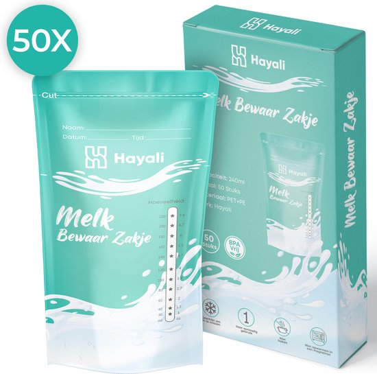 HAYALI® Moedermelk Bewaarzakjes -Borstvoeding zakjes -Melkzakjes-Met dubbele sluiting- Gemakkelijke etiketteren - 220ml - 50 stuks- BPA Vrij van HAY