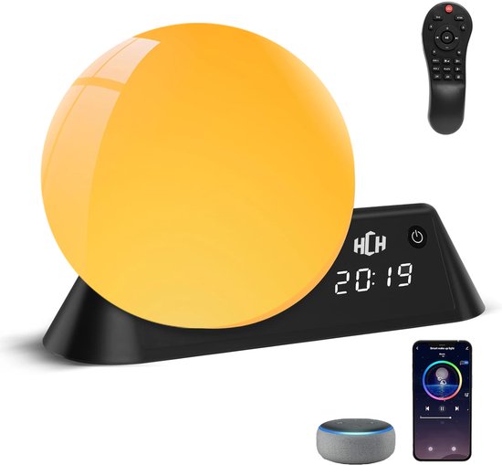 HCH LED Nachtlampje met RGBW Kleurverandering – 16 Kleuren – Witte Ruis, Timer & Wekker – Afstandsbediening, Bluetooth & App – USB Oplaadbaar van Merkloos