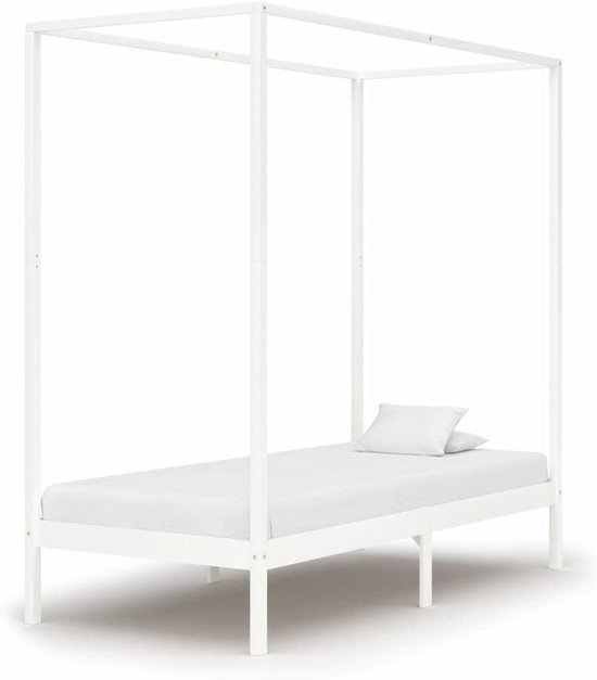Hemelbed frame - Houten bed - Slaapkamer decoratie - Massief grenenhout - 100x200 cm - Wit