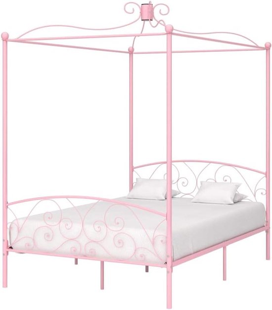 Hemelbedframe Metaal - Hemelbed Frame - Slaapkamer Aankleden - Met Gordijnframe - 90x200 cm - Wit