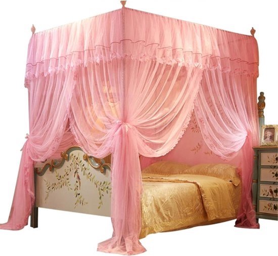 Hemelgordijn voor Bed - Hemelbed Gordijn - Slaapkamer Decoratie - Eenvoudige Installatie - 2 x 1.5 x 2 m - Roze