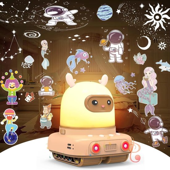 Hertje Nachtlampje Projector voor Kinderen - 3-in-1 Sterrenprojector & Bluetooth Speaker - 6 Thema's - Oplaadbaar - Muziekdoos & Sfeerlicht - Oranje van Flow Amsterdam