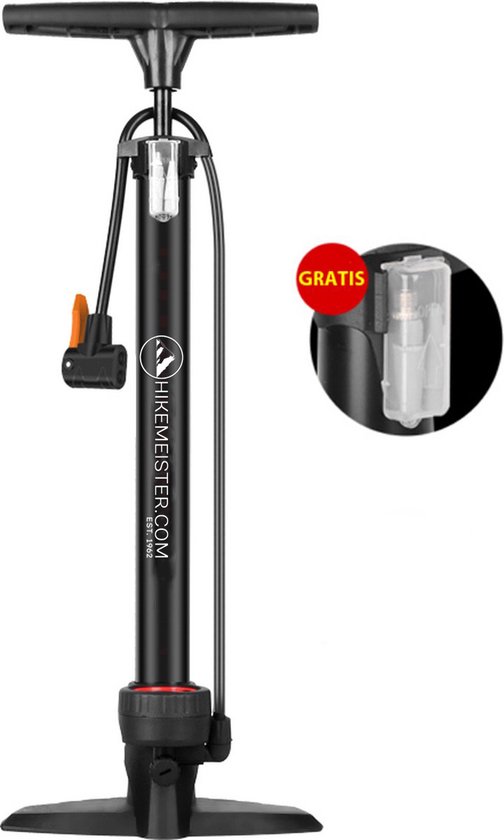 Hikemeister ® staande fietspomp met analoge Manometer 16 Bar - Dubbele Ventielkop – Zwart van Hikemeister