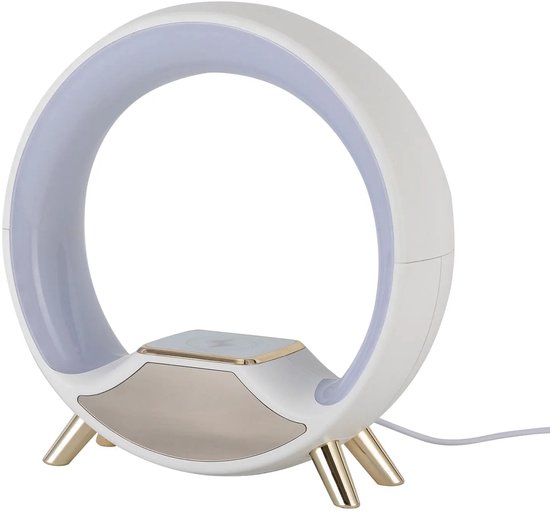 HOB Smart Wake Up Light - Digitale Wekker - Snel lader Telefoon - Bluetooth Speaker & FM Radio - Lichtwekker - Nachtlamp - Premium Design - Wit - LED Lamp van HOB