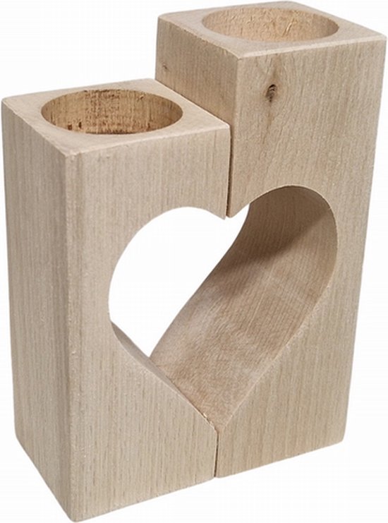 Hobbygroep houten waxinelichthouder dubbel hart decoratie 10x5x14 cm. van Creative Life