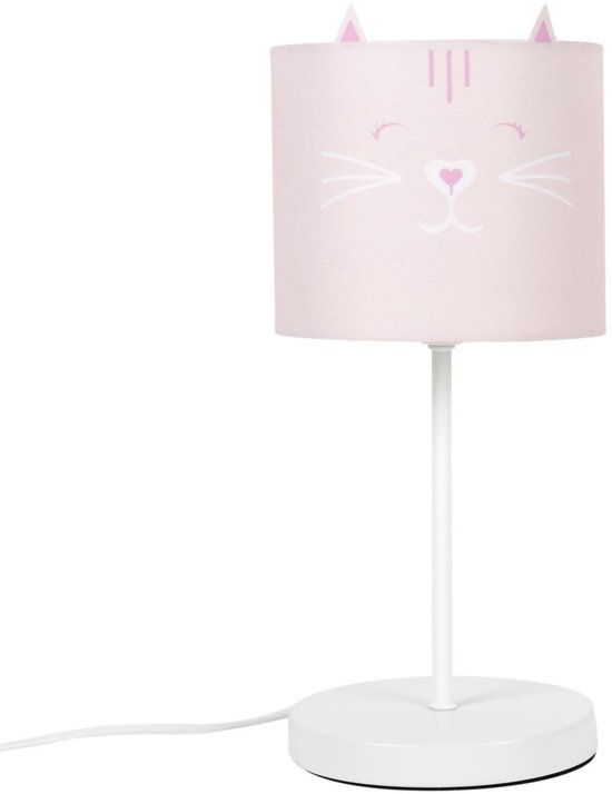 Home Deco Kids Lamp Kat / Poes - roze - kunststof - aan / uit schakelaar - 36 cm - kinderkamer