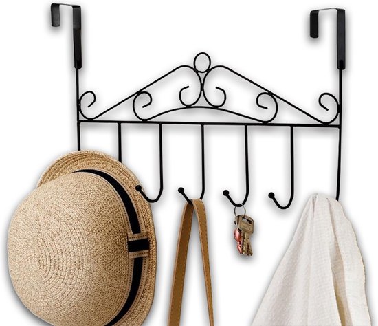 Home Deurkapstok 7 Ophanghaken - Wandkapstok - Kapstok Hangend - Deur Organizer - Zwart