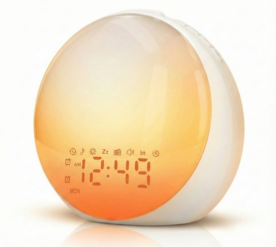 HomeBay Wake Up Light & Digitale Wekker - Lichtwekker met FM Radio - Zonsopgang & Zonsondergang Simulatie - Slaaptrainer & Nachtlamp - Met USB Oplaadpunt van HomeBay Products