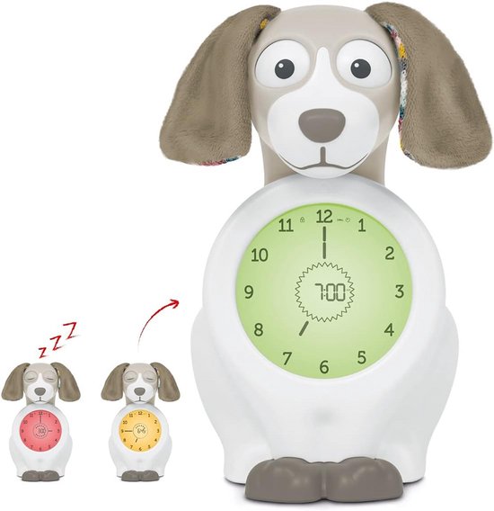 Hond Slaaptrainer - Nachtlamp Wekker - Kind Leren Wakker Worden - Visuele Indicatoren - 14 cm Hoog - Taupe