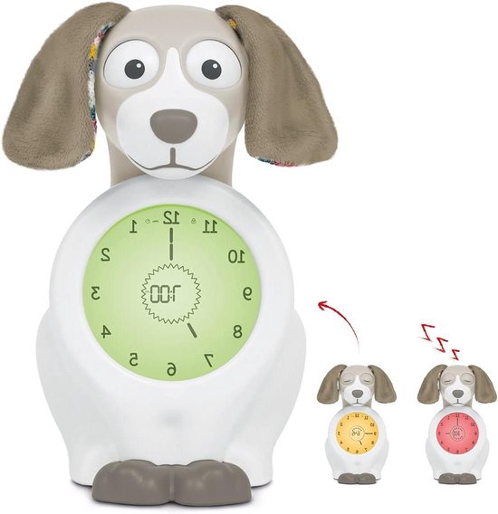 Hond Slaaptrainer - Nachtlamp Wekker - Kinderen Leren Slapen - Ogen Open/Gesloten Functie - Instelbare Helderheid - Taupe