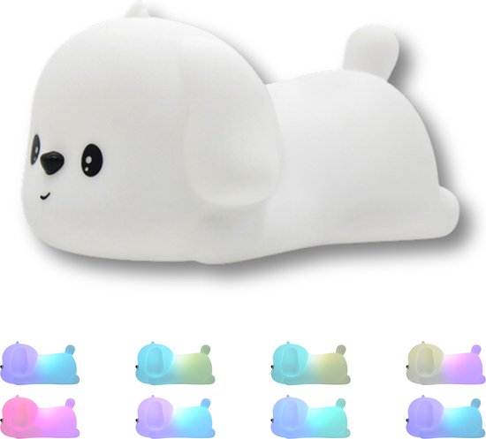 Honden Nachtlampje Kinderen - Nachtlamp Hond - Kerstcadeau - Nachtlampje Baby - Slaaplampje - Touch Multi kleur - LED verlichting - Zacht Siliconen - USB oplaadbaar van Flowenzo