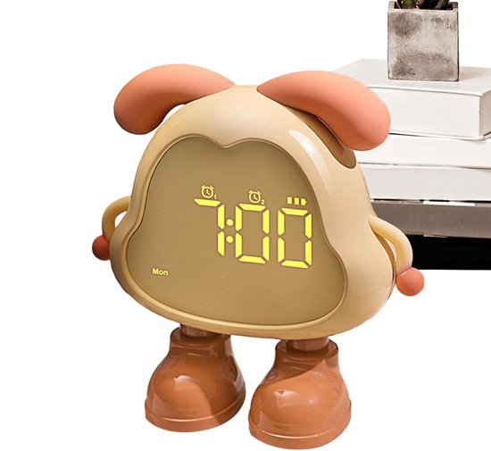 Honden Wekker - Kinder Klok - Slaap Training - Nachtlamp Functie - 14cm Breed - Geel