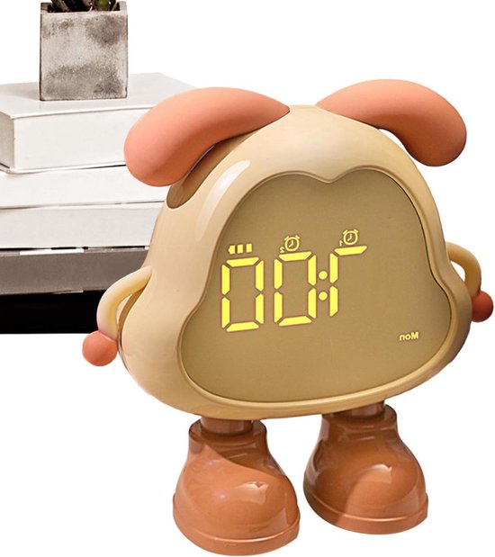 Honden Wekker - Kinderklok Nachtlamp - Kinderen Leren Klokkijken - Met Nachtlicht Functie - 12.5 cm - Geel