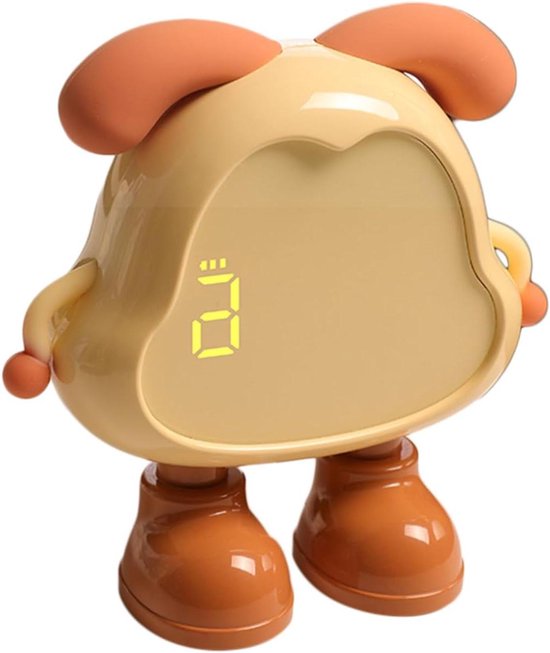 Hondenvorm Wekker - Kinderwekker Digitale Klok - Kinderen Leren Klokkijken - Schattig Puppy Ontwerp - 12.5x4.6x12.33cm - Geel
