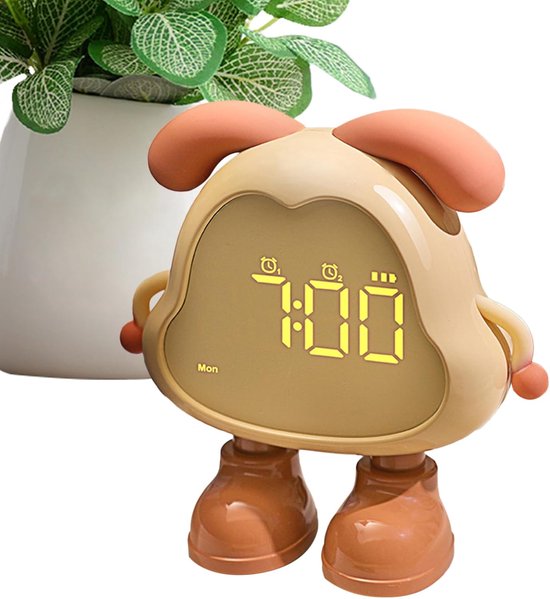 Hondvormige wekker - Kinderwekker nachtlampje - Kinderen wakker maken - Met nachtlichtfunctie - 12.5 cm hoog - Geel