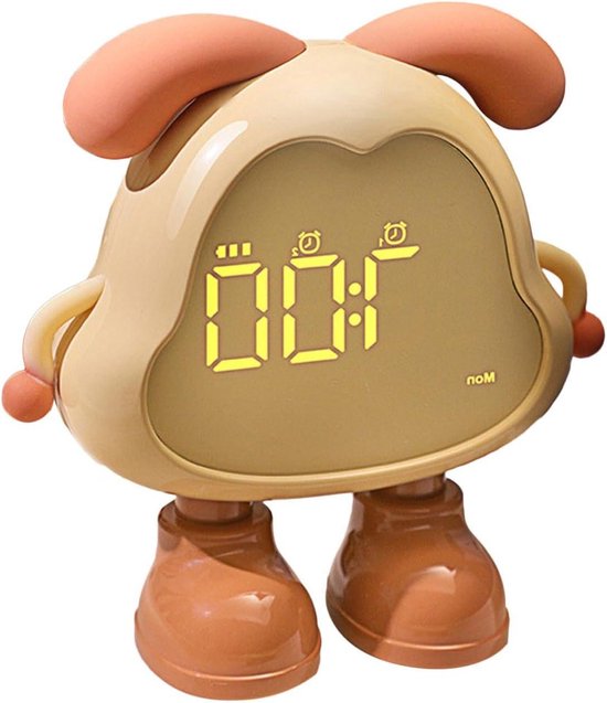 Hondvormige Wekker - Kinderwekker Slaaptrainer - Wakker Worden - Oren Verlichtend - 12.5x4.6x12.33cm - Geel