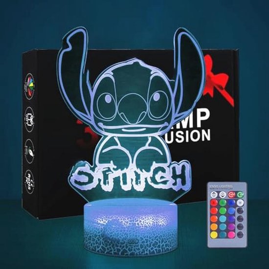 Hoofun Stitch Nachtlampje, 16 Kleuren Anime 3D Illusie Nachtlamp met Afstandsbediening, Stich Merchandise Cadeaus voor Meisjes, Kinderkamer Decor, Verjaardagsdecoraties, Kerst van Merkloos