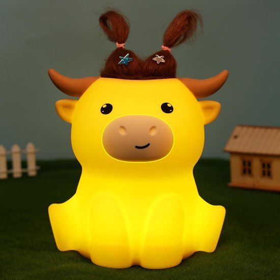 Hoogland Koe Nachtlampje - Zachte Siliconen Knuffellamp voor Kinderen, Dimbaar met Timer & Oplaadbaar, Cadeau voor Baby's Jongens & Meisjes van Zazu