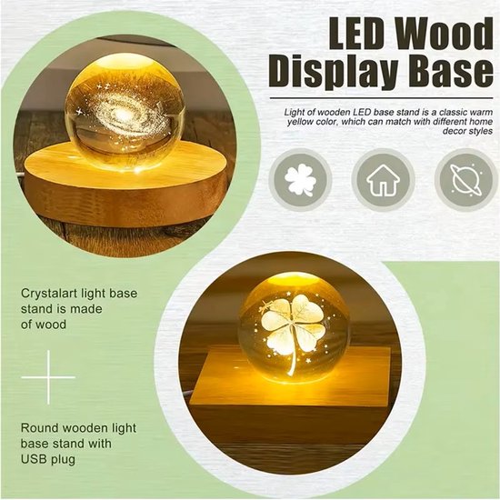 Houten Desktop - Decoratieve Verlichting - Basis - Nachtlampje - LED - USB - Warm wit - Display - Lampen Houder Kunst Ornament van Merkloos