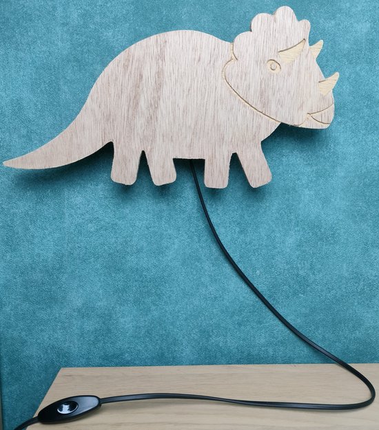Houten dino nachtlamp met schakelaar - Dinosaurus - Triceratops van Little Dreamzzz.