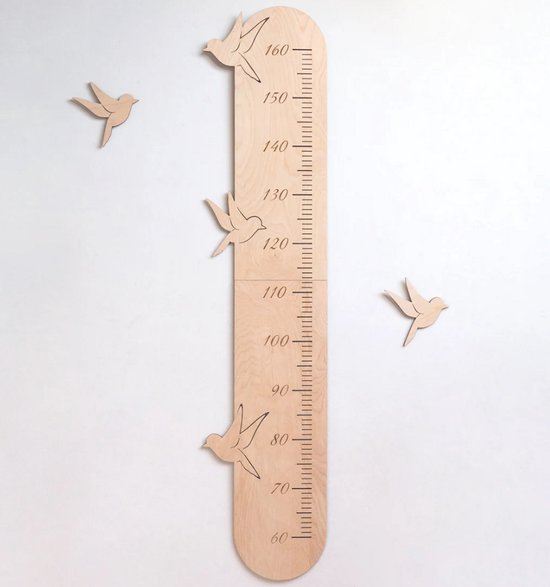 Houten groeimeter met vogels, houten meetlat voor kinderen voor de kinderkamer, lengtemeter voor de kinderkamer, decoratie voor de babykamer/babykamer/kinderkamer/wanddecoratie voor babykamer
