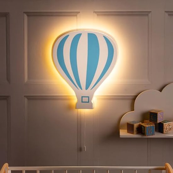 Houten Heet Luchtballon LED Nachtlamp voor Kinderen - Wandlamp met Warm Licht voor Kinderkamer van Merkloos