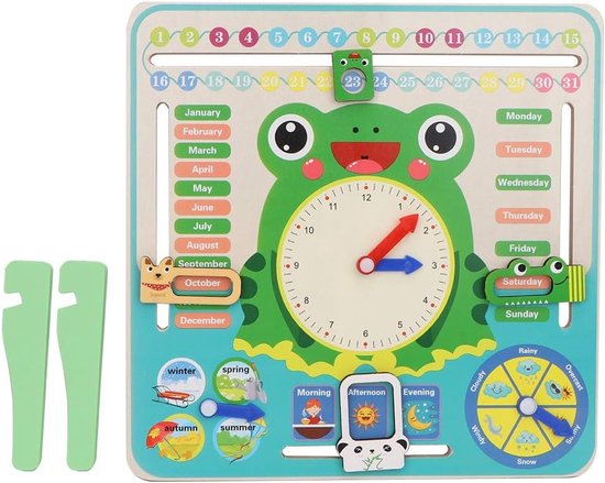 Houten Kalenderklok - Cognitief Speelgoed - Tijd Leren - Multifunctioneel - 30x30 cm - Multicolor