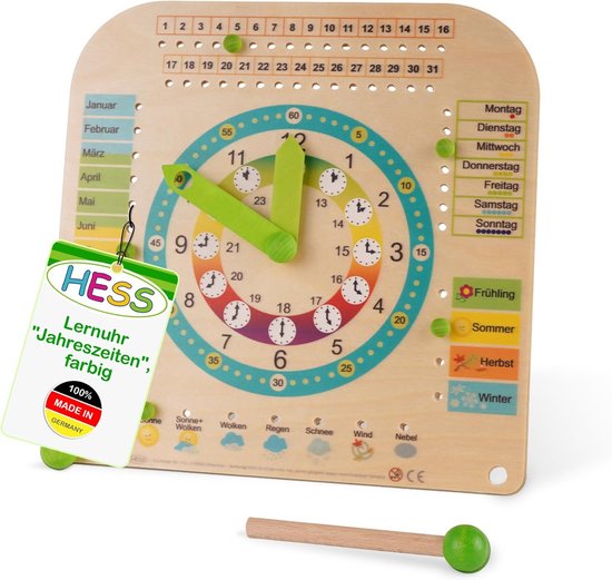 Houten Kinderhorloge Leerzaam Speelgoed voor Seizoenen, Dagen en Tijd