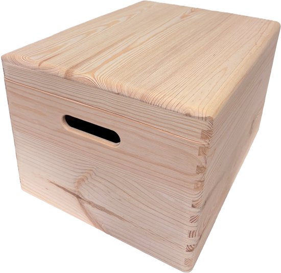 Houten kist - opbergkist met klepdeksel 40cm x 30cm x 23cm. Herinneringskist-speelgoedkist-gereedschapskist-opberger-knutselkist. Onbehandeld.