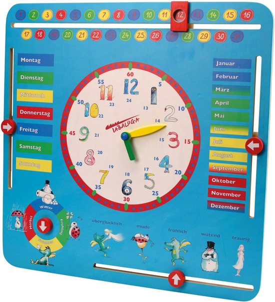 Houten Leerhorloge voor Kinderen met Datum, Dag en Maand Kalender