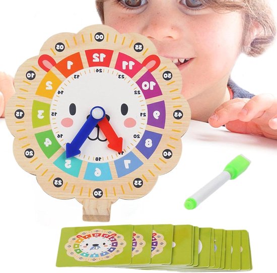 Houten Leerklok - Educatieve Klok Cijferklok - Tijd Leren Begrijpen - Interactief Leoen Design