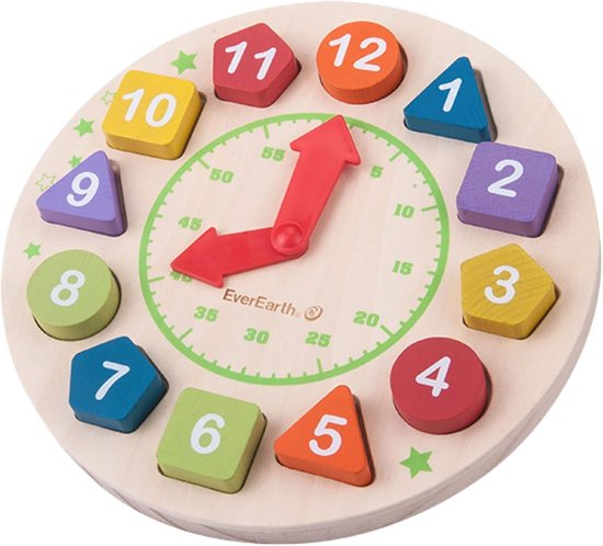 Houten Leerklok voor Kinderen – Tijd Leren, Vormen Sorteren en Tellen Speelgoed vanaf 2 Jaar