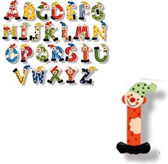 Houten naam letter clown, i kleur rood