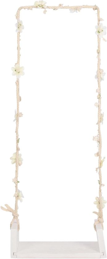 Houten Newborn Schommel - Fotografie Prop - Fotoshoot Decoratie - Met Bloemaccenten - 13 x 30 x 10 cm - Wit
