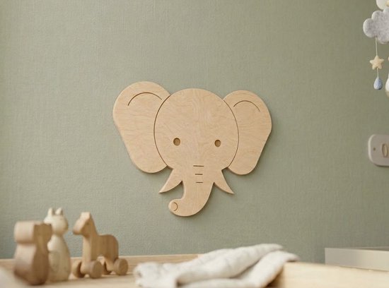 Houten Olifant - Muurdecoratie - Babykamer - Kinderkamer