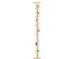 Houten Ophanging - Nauwkeurige lengtemeter - Decoratie kinderkamer - canvas liniaal voor kinderen - Canvas Meetlat met Dierenprint - Moderne muurdecoratie voor baby‑ en kinderkamers - 200x20 cm - Ophangbaar & verwijderbaar - Giraffe