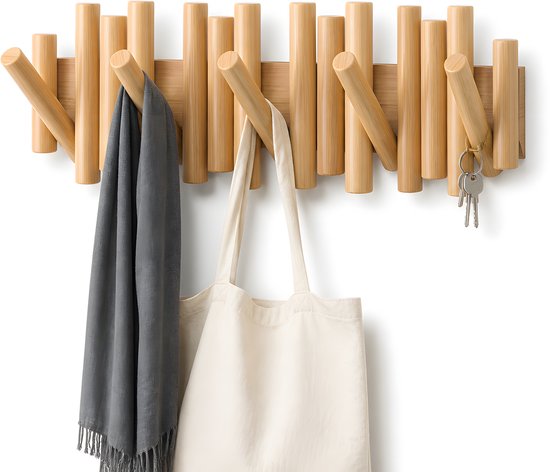 Houten Wandkapstok met 5 Haken - Piano-Kapstok van Europees Beukenhout - Wandgemonteerde Kledinghaak voor Hal en Slaapkamer - Ruimtebesparende Kledinghouder - Crème Design - Draagvermogen 25 kg