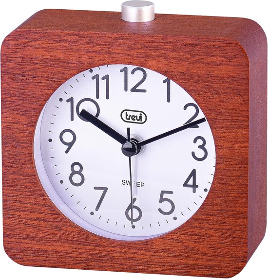 Houten Wekker - Natuurlijk hout - Rustig wakker worden - Stille veegbeweging - 9.5 x 9.5 cm - Houtkleur