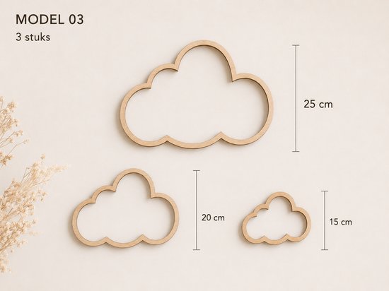 Houten Wolken Wanddecoratie Babykamer - Set van 3 - Scandinavische Kinderkamer Decoratie - Berken Multiplex - Babykamer Accessoires