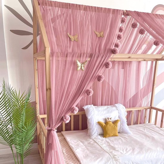 Huisbed Hemel met Gouden Vlinders voor Kinderkamer - Bedhemel en Bedgordijn voor Meisjes