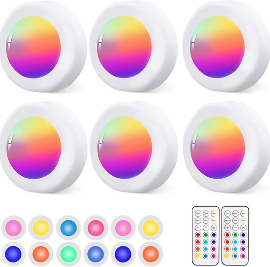 ibettertec - 6stuks LED kast wand nacht lamp - verlichting - 16 kleuren inclusief afstandbieding - nachtlampje - woonkamer slaapkamer - Trapverlichting draadloos - op batterijen van ibettertec