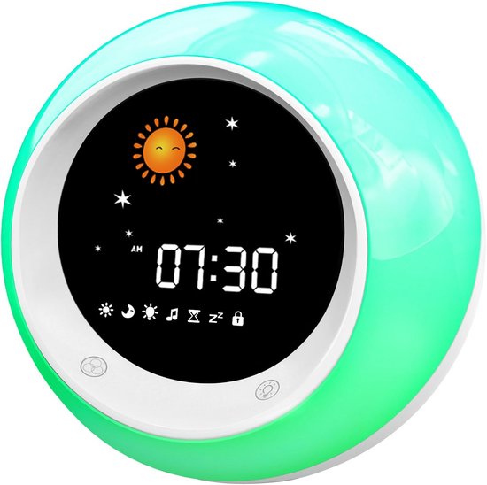 I·CODE Sun & Moon Rise Kids Wekker, Slaaptrainer voor kinderen, Slaapmachine, Wakker Licht & Nachtlicht, Leer Kinderen Dag & Nacht