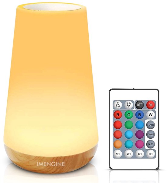 IMENGINE® Nachtlampje - Met Afstandsbediening- Wit Warm licht en 13 RGB kleuren - Touch Control - Wake-up Light - LED verlichting - Leeslamp - Tafellamp - Bedlamp voor Baby, Kinderen & Volwassenen - Dimbaar - 15CM