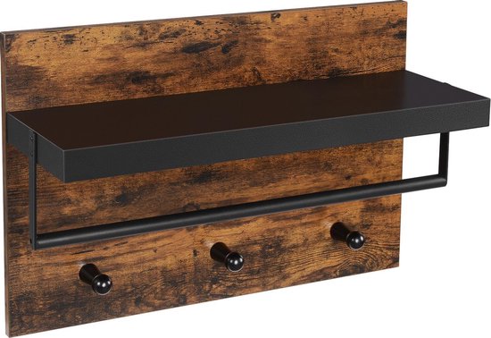 IN-HOME - Industrieel Kapstok met Hoedenplank - Wandkapstok in Metaal / Hout - 60 x 21.5 x 40 cm - Bruin / Zwart van IN-HOME