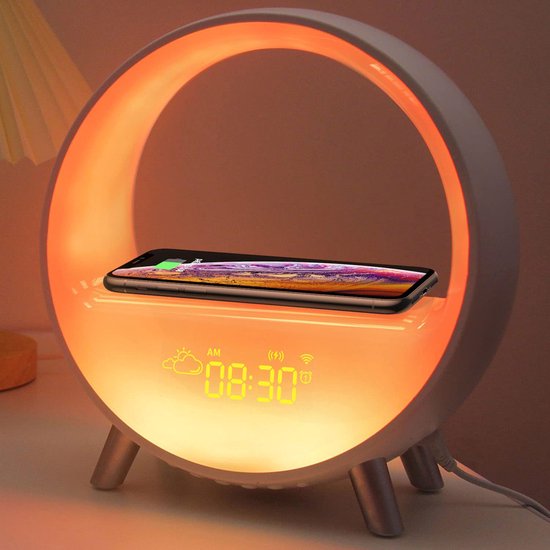 Inga® Smart Wake Up Light met zonsopgang simulatie, draadloos oplader, en bluetooth speaker| Automatische tijdinstelling | Wifi | Zet de toon met 9 omgevingssferen en 4 natuurlijke geluiden van Merkloos
